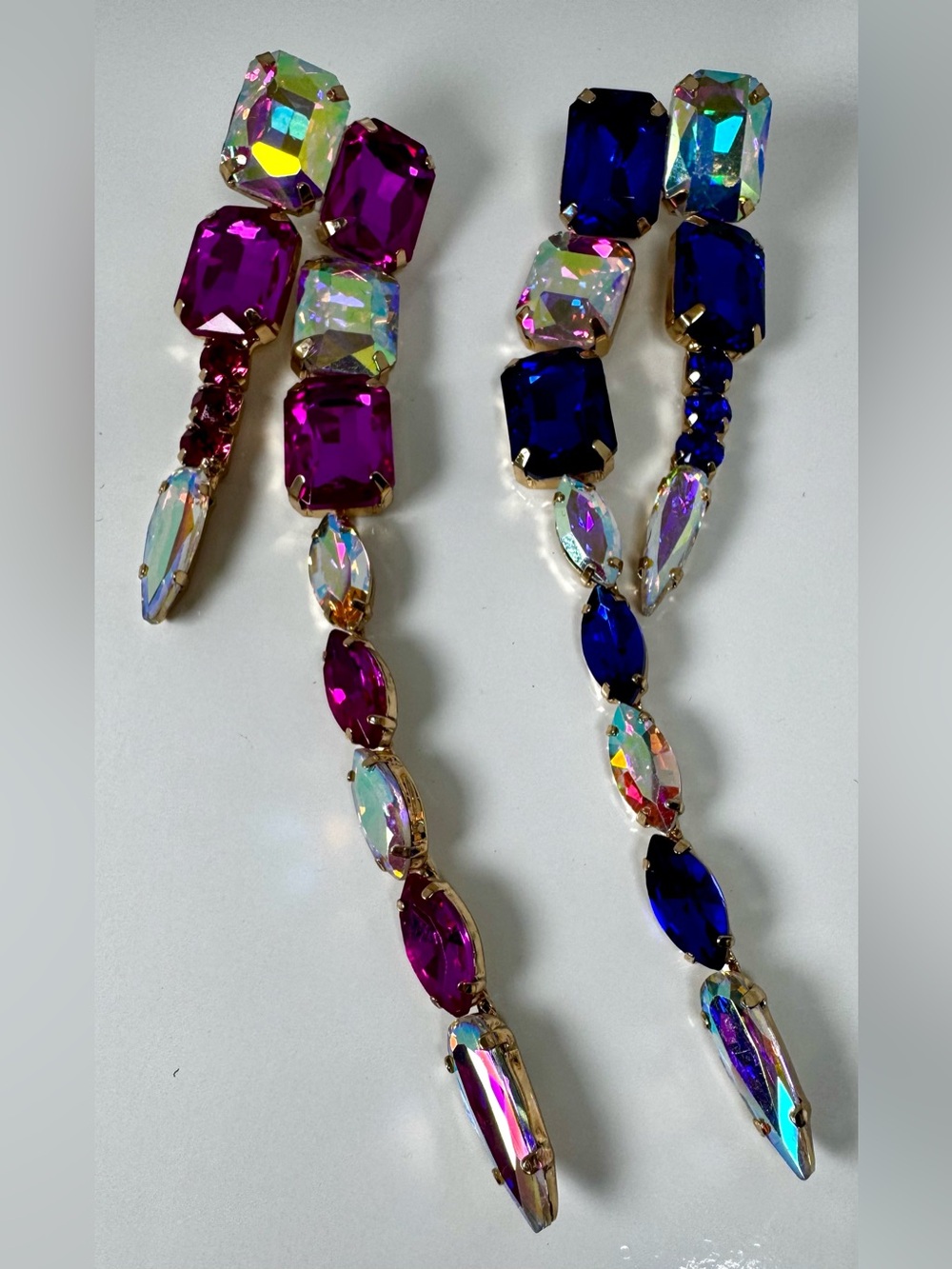Crystal Drop Statement Earrings in Fuchsia & Cobalt - Women Jewelry #1747
